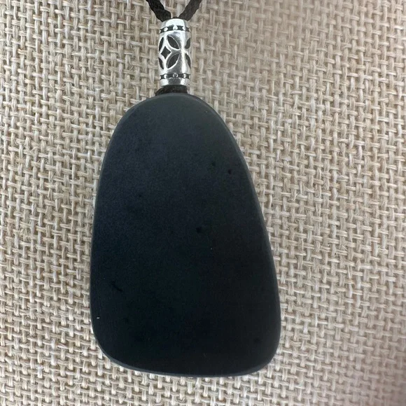 Tai Chi Stone Deer Pendant Necklace, Sterling Silver Accent on Adjustable Rope - Picture 4 of 9